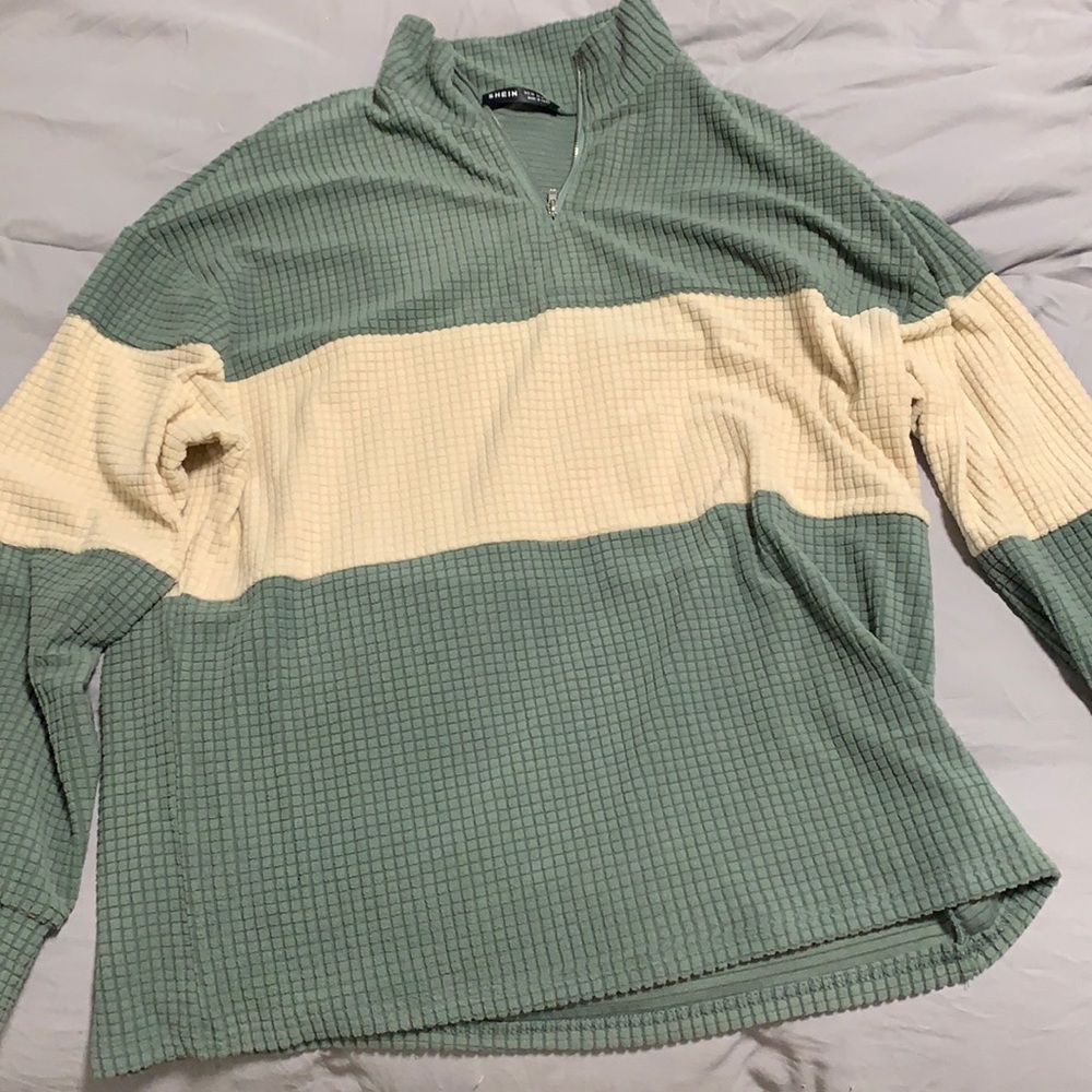 Shein green and cream color sweater